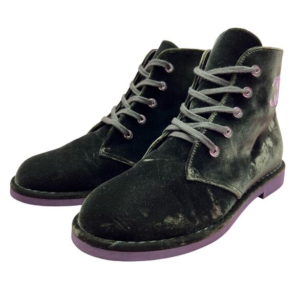 CHANEL Interlocking CC Logo Velvet Lace-Up Boots EU 38 US 8 Green Ankle Booties - Picture 4 of 16